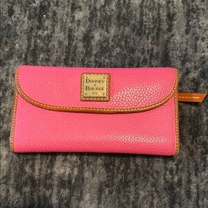 Dooney & Bourke Hot Pink Pebble Leather Wallet with Tan Trim